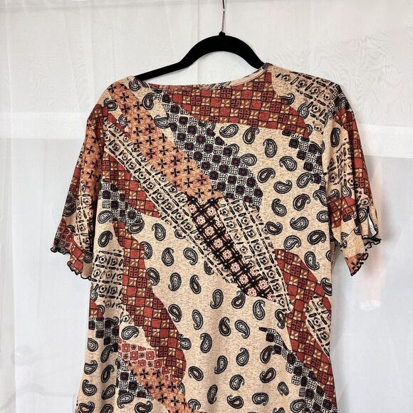 Vintage 90s Expressions mesh asymmetric maxi dress boho bandana print neutral XL - Picture 8 of 11